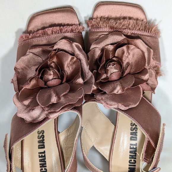 Like New EU 37 Pink Fabric Wedge Heel W/Fabric Flower, Michael Dass - Picture 3 of 10